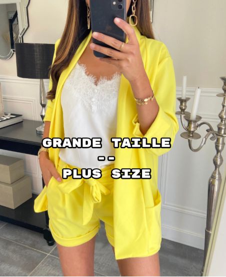 GRANDE TAILLE - SHORT 2 POCHES A NOUER PE894 JAUNE