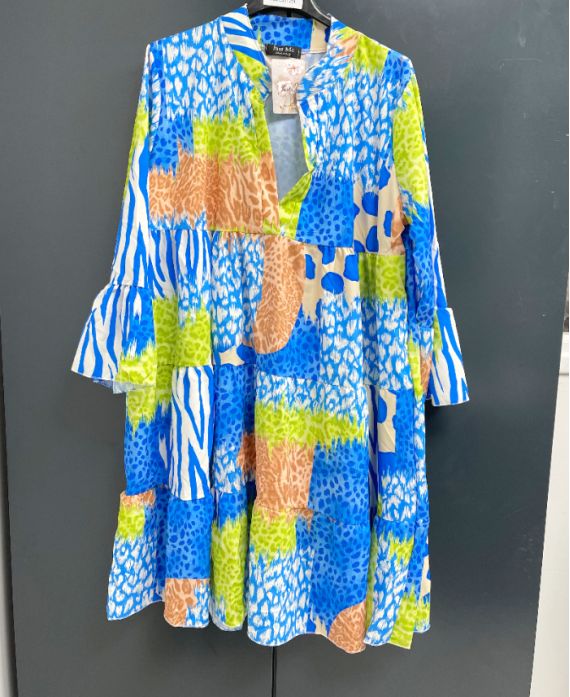 VESTIDO ESTAMPADO OVERSIZE PE871 AZUL REAL