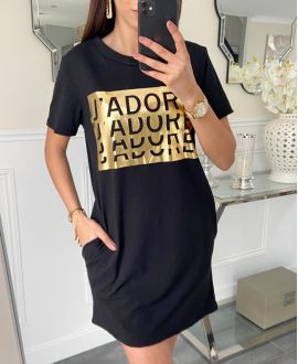 COTTON TUNIC DRESS 2 POCKETS I LOVE PE926 BLACK