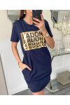 DRESS TUNIC COTTON 2 POCKETS I LOVE PE926 NAVY BLUE