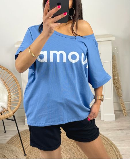 T-SHIRT COTON OVERSIZE AMOUR PE912 BLEU