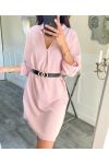 ROBE TUNIQUE UNIE + CEINTURE OFFERTE PE937 ROSE