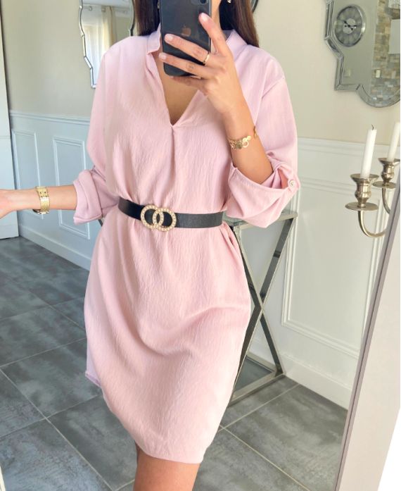 PLAIN TUNIC DRESS + BELT OFFERED PE937 PINK