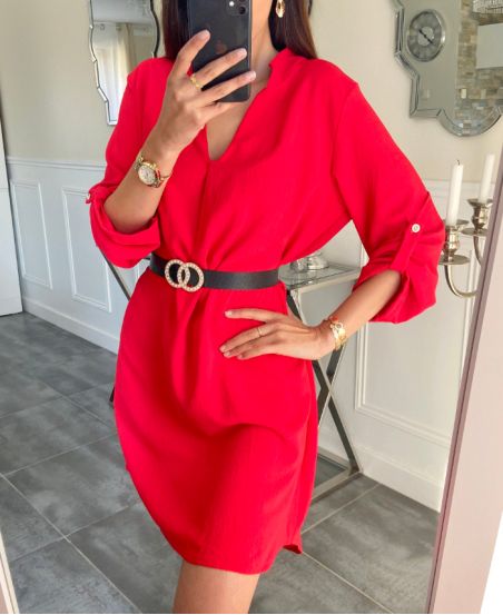 PLAIN TUNIC DRESS + BELT OFFERED PE937 RED