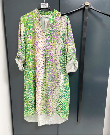 PRINTED TUNIC DRESS + BELT OFFERED PE937 GREEN