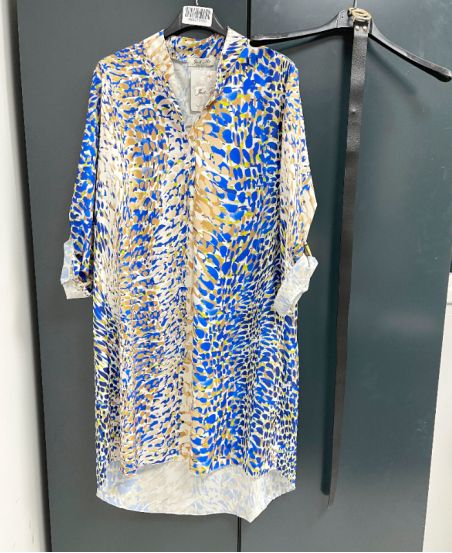 ROBE TUNIQUE IMPRIMEE + CEINTURE OFFERTE PE937 BLEU ROYAL