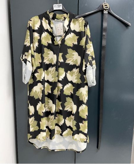 OVERSIZE TUNIC DRESS SATIN EFFECT + BELT OFFERED PE937 GREEN