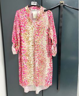 PRINTED TUNIC DRESS + BELT OFFERED PE937 FUSHIA