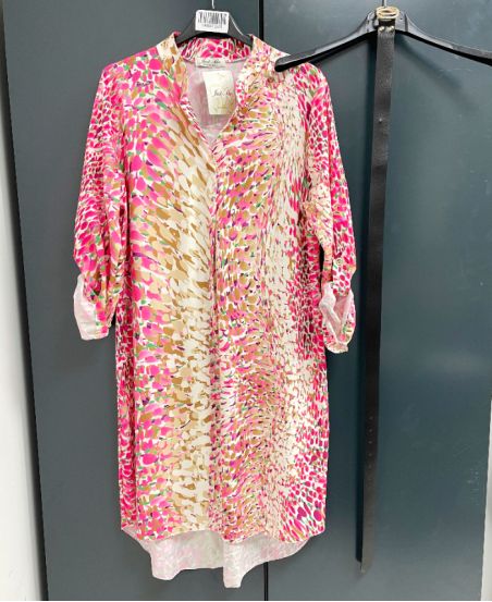 PRINTED TUNIC DRESS + BELT OFFERED PE937 FUSHIA