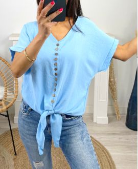 TOP WITH FANCY BUTTONS TO TIE PE723 SKY BLUE