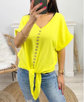 TOP WITH FANCY BUTTONS TO TIE PE723 YELLOW