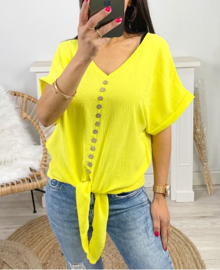 TOP WITH FANCY BUTTONS TO TIE PE723 YELLOW