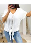 TOP WITH FANCY KNITTING BUTTONS PE723 WHITE