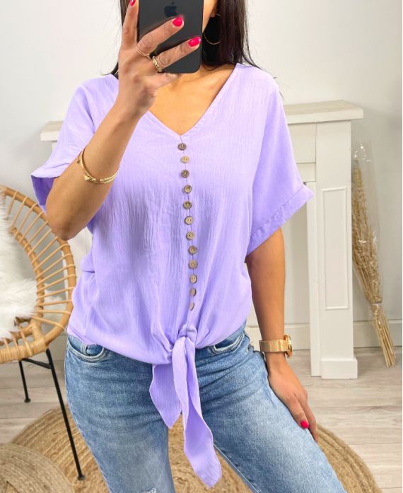 TOP WITH FANCY KNITTING BUTTONS PE723 LILA