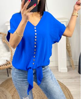TOP WITH FANCY KNITTING BUTTONS PE723 ROYAL BLUE