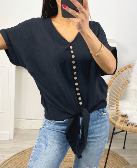 TOP CON ELEGANTES BOTONES DE PUNTO PE723 NEGRO