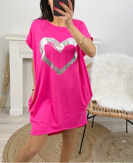 Tunic dress 2 POCKETS HEART PE833 FUSHIA