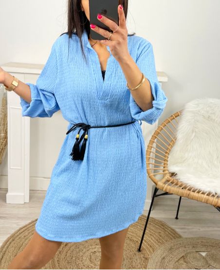 ROBE TUNIQUE OVERSIZE AJUSTABLE AVEC LIEN PE315 BLEU CIEL