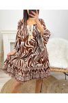 ROBE VISCOSE ENCOLURE ELASTIQUEE OVERSIZE PE183 CHOCOLAT