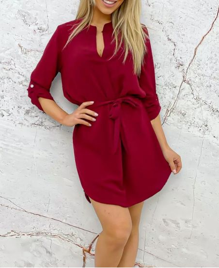 TUNIC DRESS WITH LINK PE1415 BURGUNDY