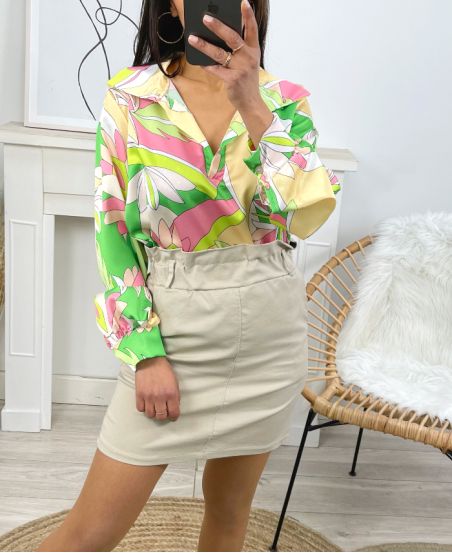 SATINE PE322 GREEN BLOUSE