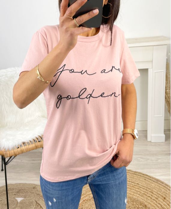 CAMISETA DE ALGODÓN "YOU ARE GOLDEN" PE963 ROSA