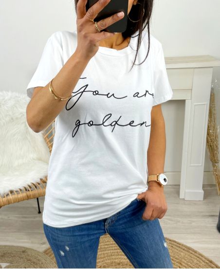 COTTON T-SHIRT "YOU ARE GOLDEN" PE963 WHITE