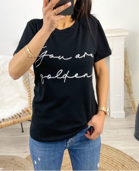 T-SHIRT COTON "YOU ARE GOLDEN" PE963 NOIR