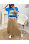 LONG SKIRT SATIN PLEATED PE463 CAMEL