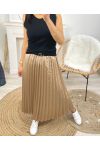 LONG SKIRT SATIN PLEATED PE463 CAMEL