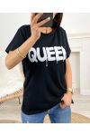 BAWEŁNIANY T-SHIRT QUEEN PE975 CZARNY