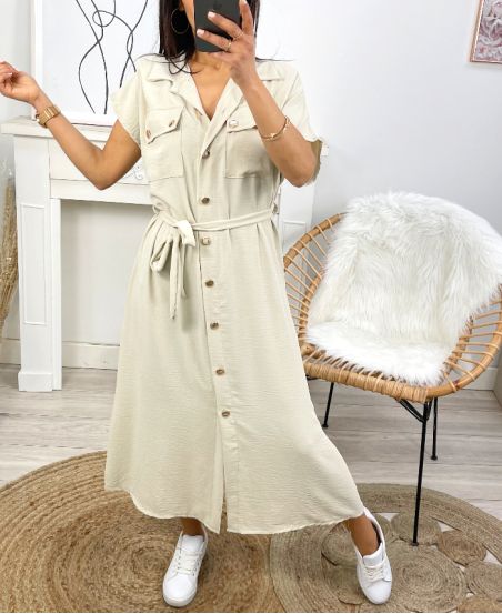 SAFARI LONG SHIRT DRESS WITH PE611 BEIGE LINK