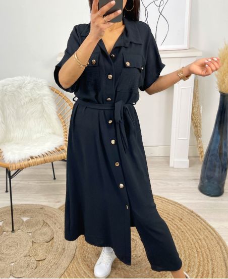 SAFARI LONG SHIRT DRESS WITH PE611 LINK BLACK