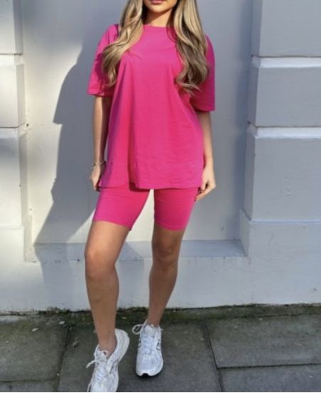 BAUMWOLL-SET T-SHIRT + FAHRRADFAHRER PASSEND PE1494 FUSHIA