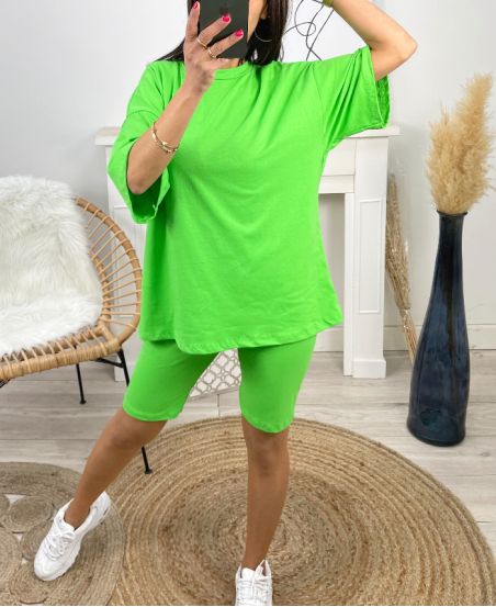 SET IN COTONE T-SHIRT + CICLISTA COORDINATO PE1494 VERDE