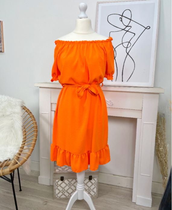 ELASTIC NECKLINE DRESS PE755 ORANGE