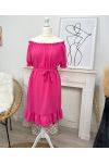 ELASTIC NECKLINE DRESS PE755 FUSHIA