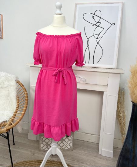 ROBE ENCOLURE ELASTIQUEE PE755 FUSHIA