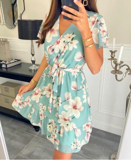 LARGE FLOWER DRESS PE727 GREEN