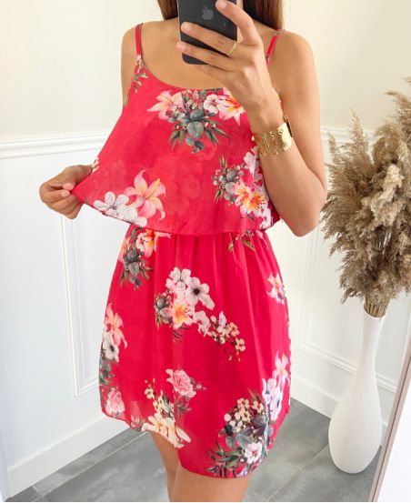 FLORAL STRAP DRESS SUPERPOSITION PE1127 RED