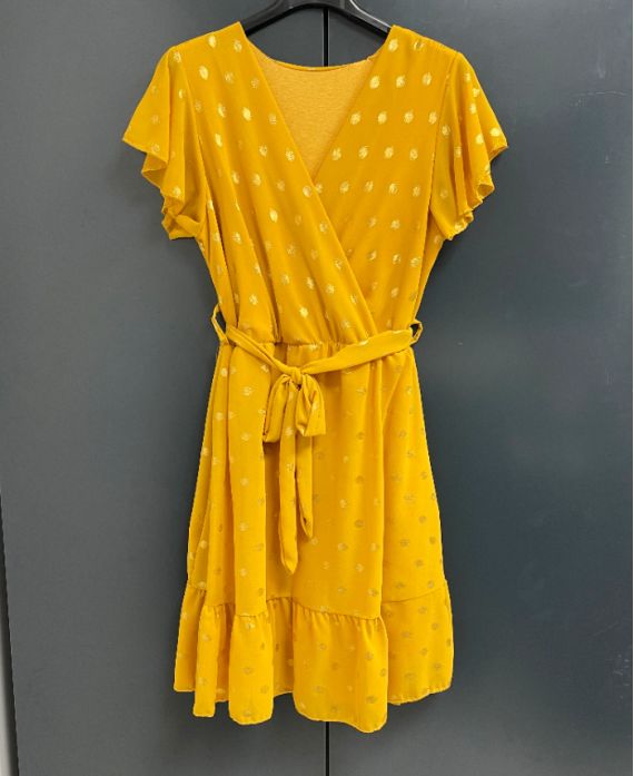 FEATHERED DRESS DOREES PE1034 MUSTARD