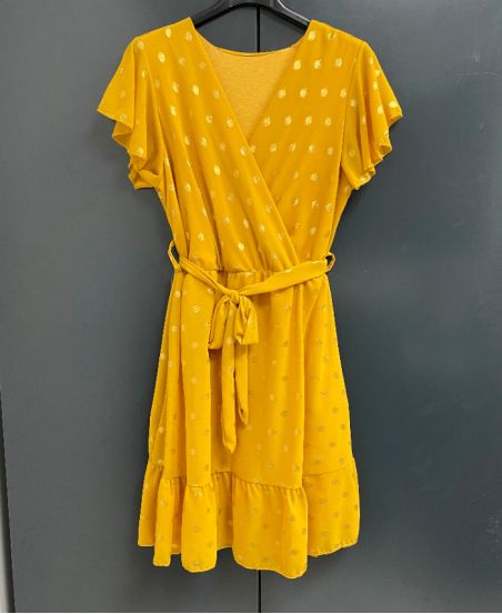 FEATHERED DRESS DOREES PE1034 MUSTARD