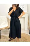 ROBE LONGUE MANCHES A VOLANTS PE1138 NOIR