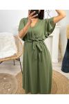 ROBE LONGUE MANCHES A VOLANTS PE1138 VERT MILITAIRE