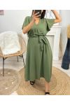 ROBE LONGUE MANCHES A VOLANTS PE1138 VERT MILITAIRE