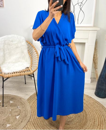 LONG SLEEVE DRESS WITH RUFFLES PE1138 ROYAL BLUE