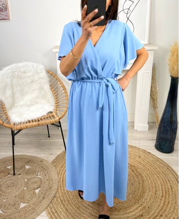 LONG SLEEVE DRESS WITH RUFFLES PE1138 SKY BLUE