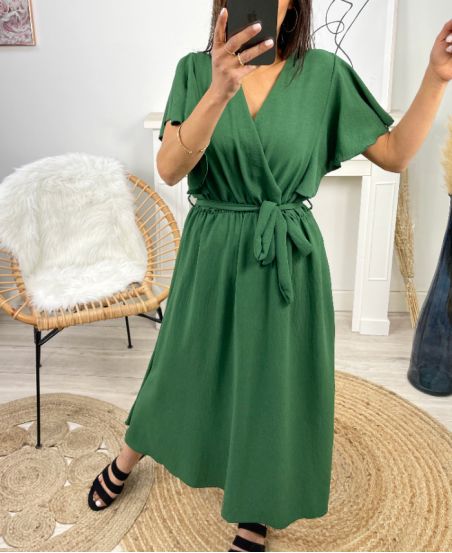 LONG SLEEVE DRESS WITH RUFFLES PE1138 EMERALD GREEN