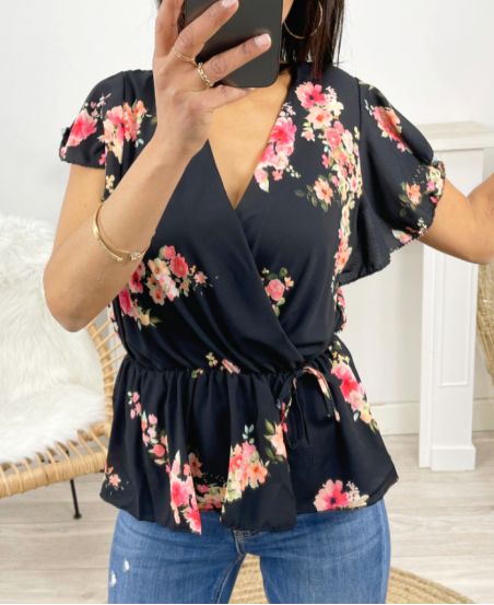 TOPS FLEURI A NOUER 8438F NOIR