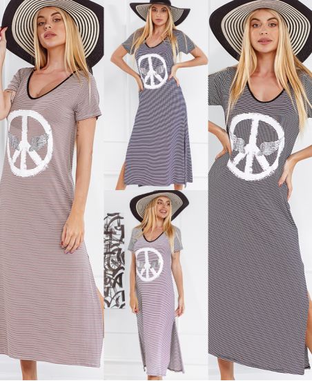 PACK 4 ROBES LONGUES RAYEES PEACE N LOVE 1273
